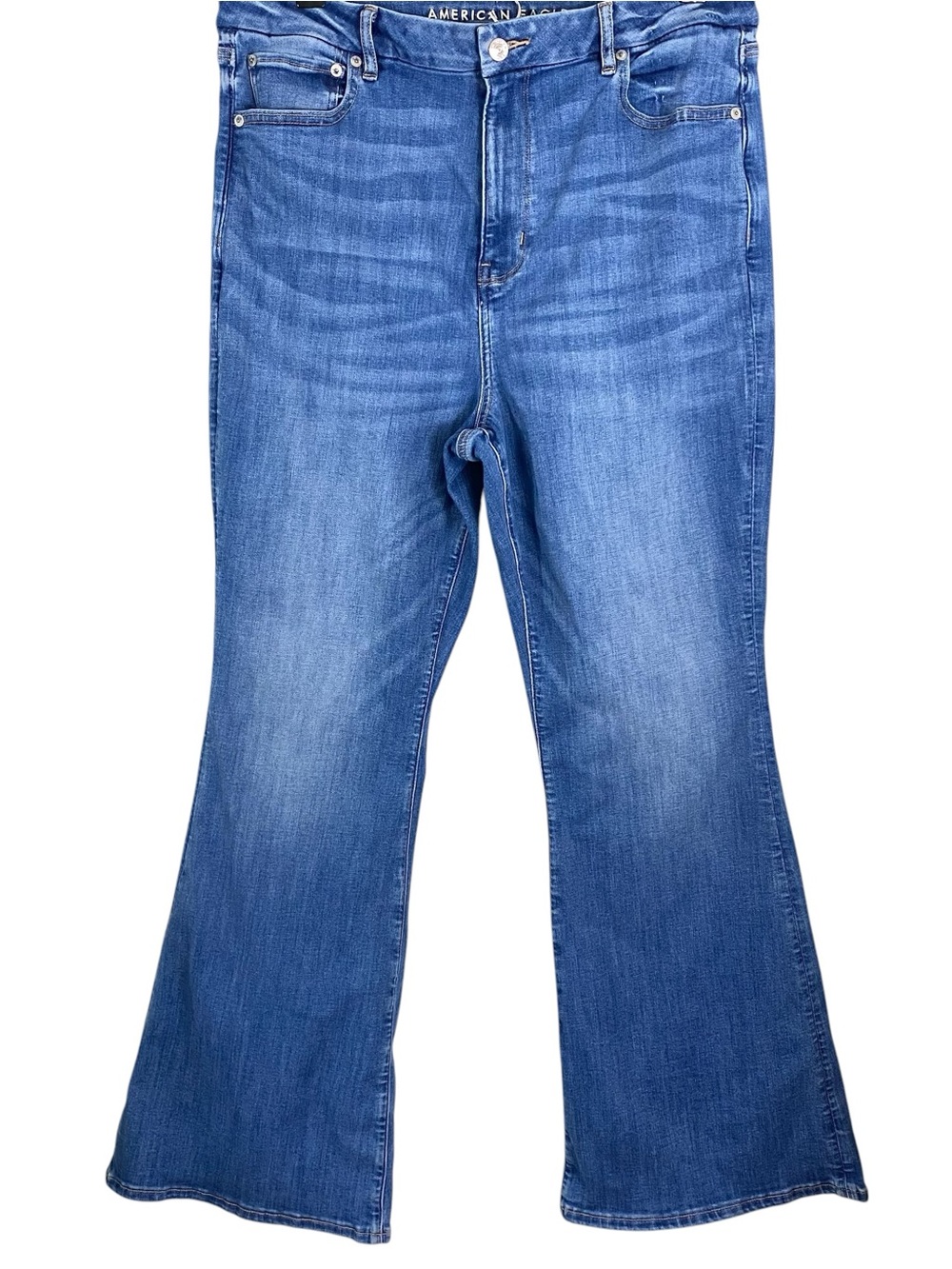 American Eagle Womens Jeans Size 14 Flare Curvy Super Hi-Rise Flare Stretch Blue